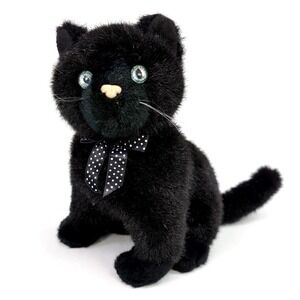 Vintage 1990 Anna Club Black Cat Plush 9.5" Korea Realistic Kitty Blue Eyes Bow